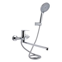 Змішувач для ванни Leo New, Chrome (k35) з довгим поворотним виливом та душовим гарнітуром QTLEO2601CRM45562 Qtap QTAP