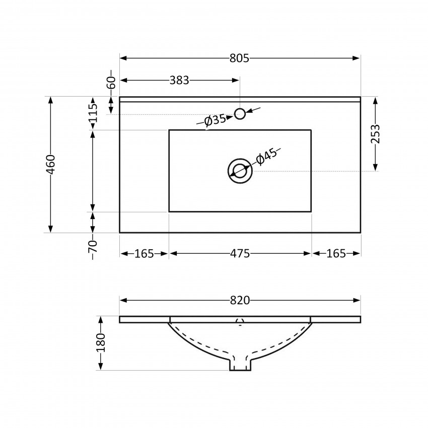 Раковина врізна меблева Albatross 820х460х180 мм, White, прямокутна, без донного клапана QT01113080CW1 Qtap QTAP фото 1
