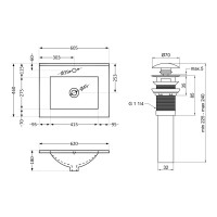 Комплект Albatross: Раковина врізна меблева 620x460x180 мм, White, прямокутна + Донний клапан Pop-up PU02O QTAP фото 1
