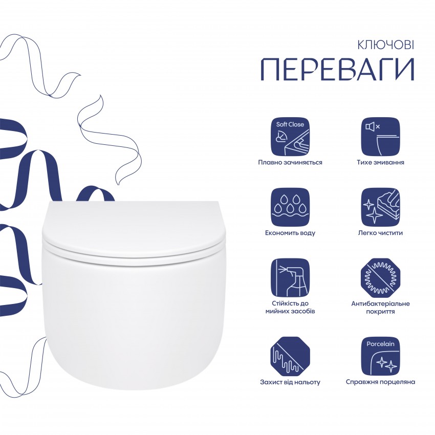Унітаз підвісний Taurus Ultra Quiet 485×360×350 мм, White, з сидінням Slim Duroplast/ Soft-close/ Quick Release QTTAU26W45428 Qtap QTAP фото 2