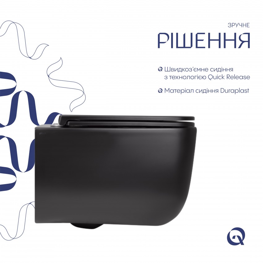 Унітаз підвісний Gemini Ultra Quiet 530х365х373 мм, Matt Black, з сидінням Slim Duroplast/ Soft-close/ Quick Release QT2533076EUQMB Qtap QTAP фото 3