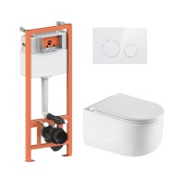 Готове рішення Qtap для ванної кімнати: підвісний унітаз Taurus Ultra Quiet 485×360×350 + комплект інсталяції Nest 4 в 1 (кругла клавіша White) QTAP