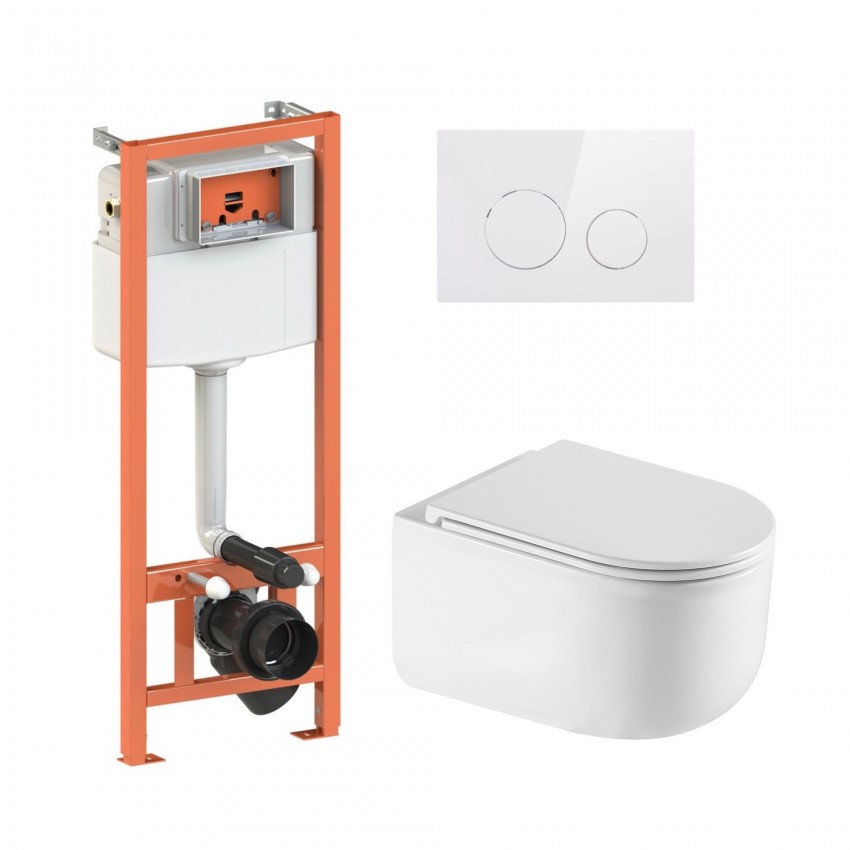 Готове рішення Qtap для ванної кімнати: підвісний унітаз Taurus Ultra Quiet 485×360×350 + комплект інсталяції Nest 4 в 1 (кругла клавіша White) QTAP