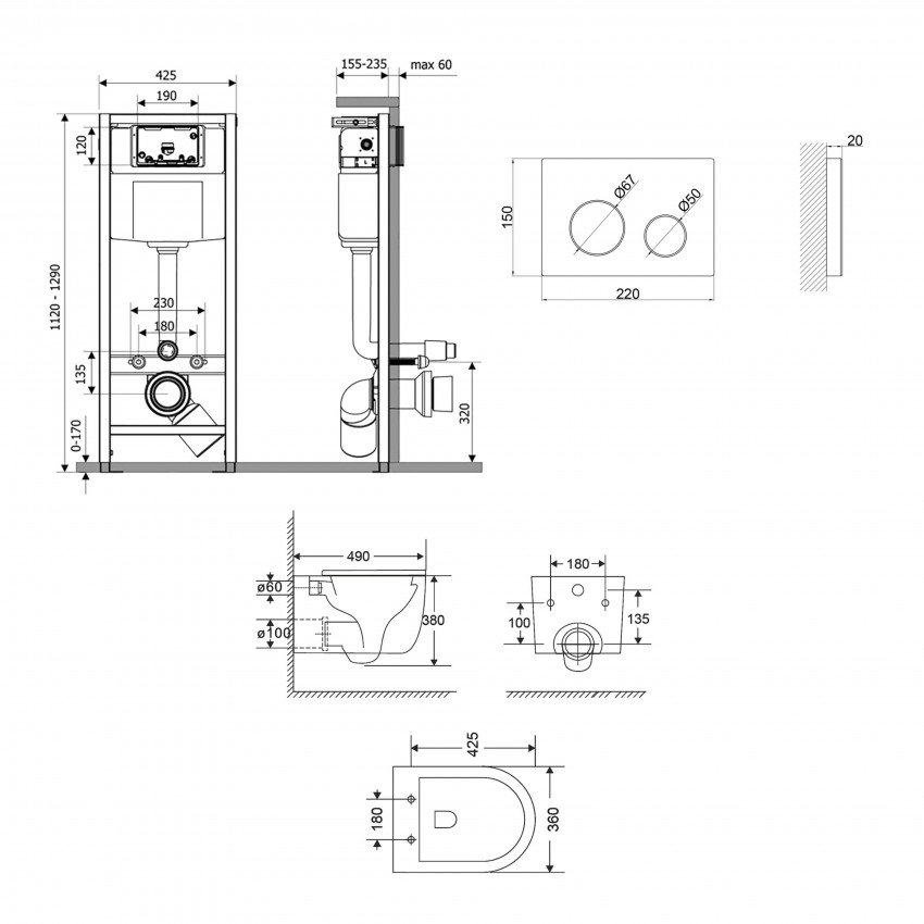 Готове рішення Qtap для ванної кімнати: підвісний унітаз Taurus Ultra Quiet 485×360×350 + комплект інсталяції Nest 4 в 1 (кругла клавіша White) QTAP фото 1