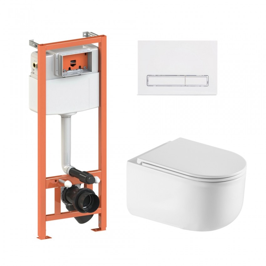 Готове рішення Qtap для ванної кімнати: підвісний унітаз Taurus Ultra Quiet 485×360×350 + комплект інсталяції Nest 4 в 1 (лінійна клавіша White) QTAP