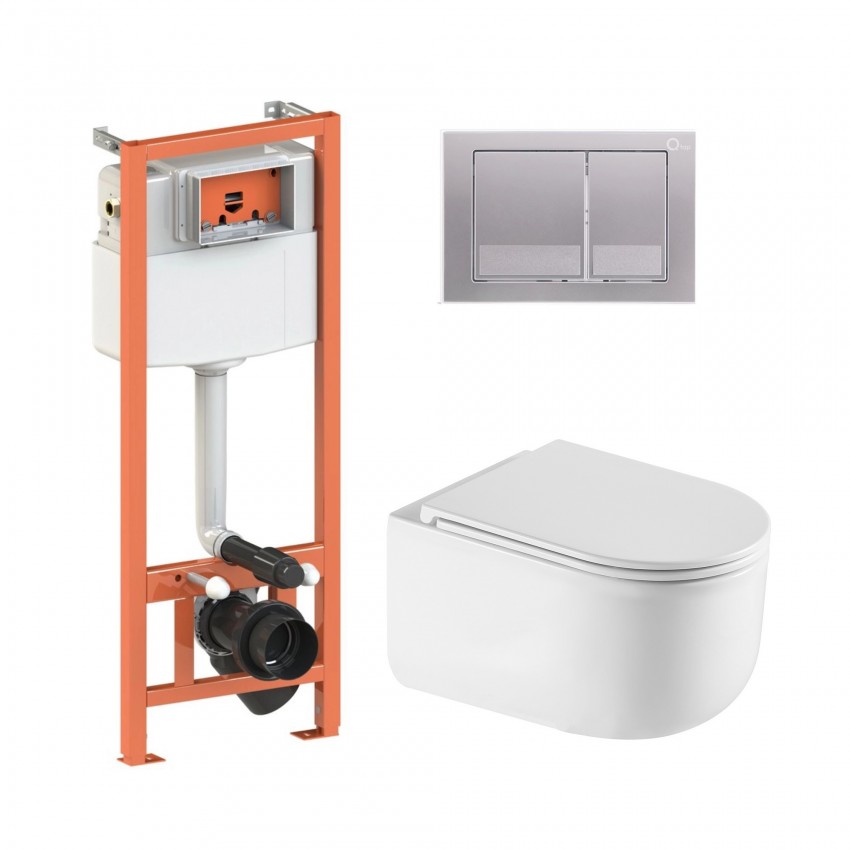 Готове рішення Qtap для ванної кімнати: підвісний унітаз Taurus Ultra Quiet 485×360×350 + комплект інсталяції Nest 4 в 1 (квадратна клавіша Satin) QTAP