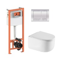 Готове рішення Qtap для ванної кімнати: підвісний унітаз Taurus Ultra Quiet 485×360×350 + комплект інсталяції Nest 4 в 1 (квадратна клавіша Chrome)