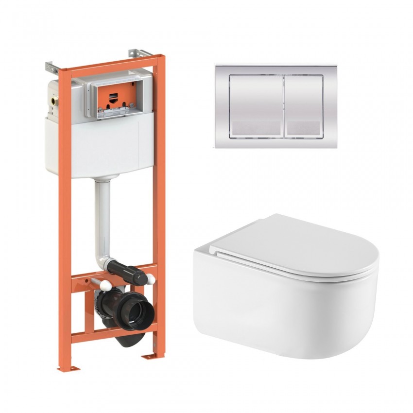 Готове рішення Qtap для ванної кімнати: підвісний унітаз Taurus Ultra Quiet 485×360×350 + комплект інсталяції Nest 4 в 1 (квадратна клавіша Chrome) QTAP