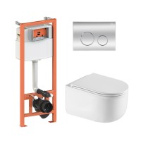 Готове рішення Qtap для ванної кімнати: підвісний унітаз Taurus Ultra Quiet 485×360×350 + комплект інсталяції Nest 4 в 1 (кругла клавіша Chrome)