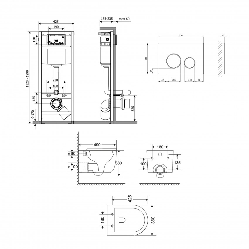 Готове рішення Qtap для ванної кімнати: підвісний унітаз Taurus Ultra Quiet 485×360×350 + комплект інсталяції Nest 4 в 1 (кругла клавіша Chrome) QTAP фото 1