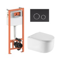 Готове рішення Qtap для ванної кімнати: підвісний унітаз Taurus Ultra Quiet 485×360×350 + комплект інсталяції Nest 4 в 1 (кругла клавіша Matt Black) QTAP