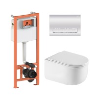 Готове рішення Qtap для ванної кімнати: підвісний унітаз Taurus Ultra Quiet 485×360×350 + комплект інсталяції Nest 4 в 1 (лінійна клавіша Chrome) QTAP