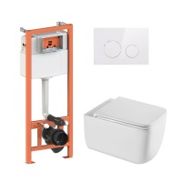 Готове рішення Qtap для ванної кімнати: підвісний унітаз Gemini Ultra Quiet 520×360×350 + комплект інсталяції Nest 4 в 1 (кругла клавіша White)