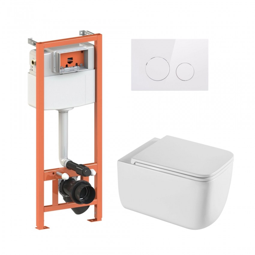 Готове рішення Qtap для ванної кімнати: підвісний унітаз Gemini Ultra Quiet 520×360×350 + комплект інсталяції Nest 4 в 1 (кругла клавіша White) QTAP