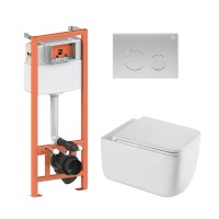 Готове рішення Qtap для ванної кімнати: підвісний унітаз Gemini Ultra Quiet 520×360×350 + комплект інсталяції Nest 4 в 1 (кругла клавіша Satin)