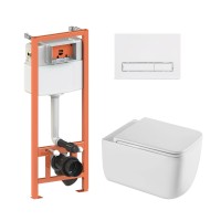 Готове рішення Qtap для ванної кімнати: підвісний унітаз Gemini Ultra Quiet 520×360×350 + комплект інсталяції Nest 4 в 1 (лінійна клавіша White)