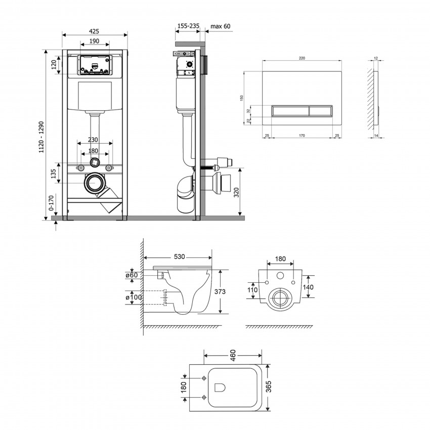 Готове рішення Qtap для ванної кімнати: підвісний унітаз Gemini Ultra Quiet 520×360×350 + комплект інсталяції Nest 4 в 1 (лінійна клавіша White) QTAP фото 1