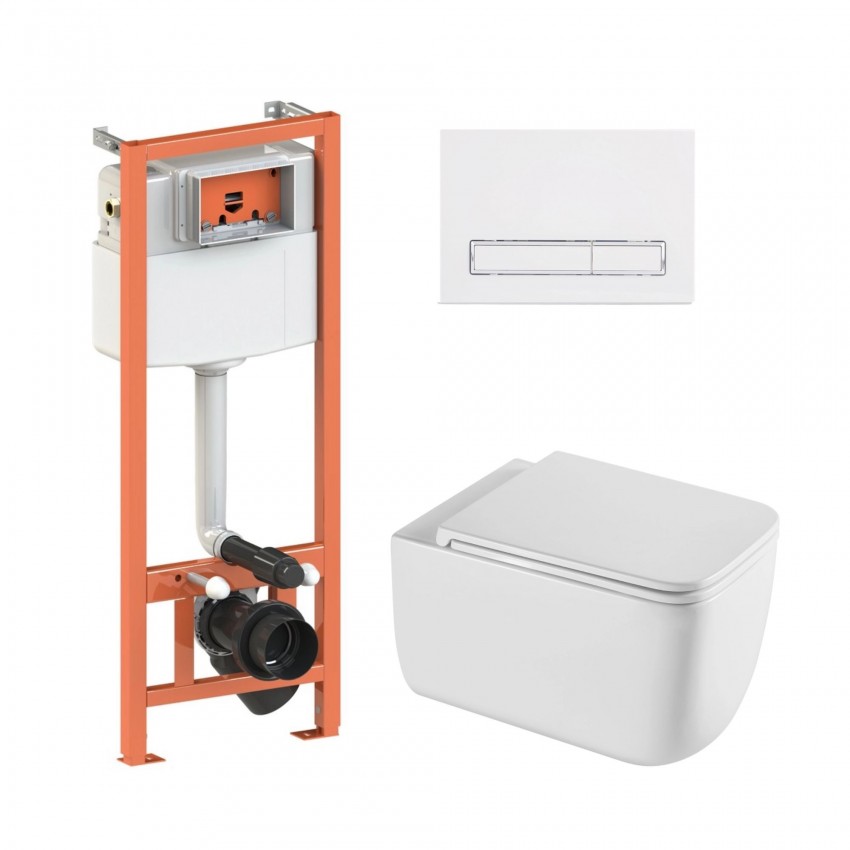 Готове рішення Qtap для ванної кімнати: підвісний унітаз Gemini Ultra Quiet 520×360×350 + комплект інсталяції Nest 4 в 1 (лінійна клавіша White) QTAP