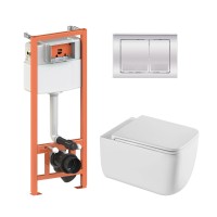 Готове рішення Qtap для ванної кімнати: підвісний унітаз Gemini Ultra Quiet 520×360×350 + комплект інсталяції Nest 4 в 1 (квадратна клавіша Chrome) QTAP