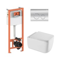 Готове рішення Qtap для ванної кімнати: підвісний унітаз Gemini Ultra Quiet 520×360×350 + комплект інсталяції Nest 4 в 1 (кругла клавіша Chrome)
