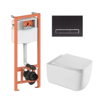 Готове рішення Qtap для ванної кімнати: підвісний унітаз Gemini Ultra Quiet 520×360×350 + комплект інсталяції Nest 4 в 1 (лінійна клавіша Matt Black)