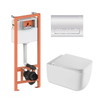 Готове рішення Qtap для ванної кімнати: підвісний унітаз Gemini Ultra Quiet 520×360×350 + комплект інсталяції Nest 4 в 1 (лінійна клавіша Chrome)