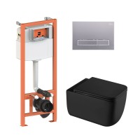Готове рішення Qtap для ванної кімнати: підвісний унітаз Gemini Ultra Quiet 530х365х373 + комплект інсталяції Nest 4 в 1 (лінійна клавіша Satin)