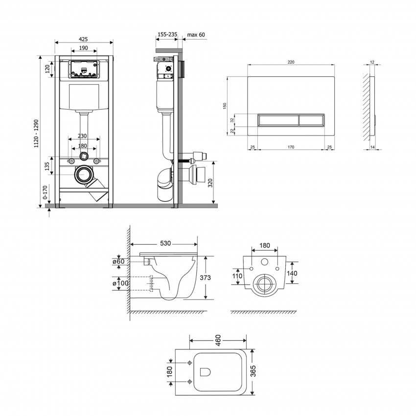 Готове рішення Qtap для ванної кімнати: підвісний унітаз Gemini Ultra Quiet 530х365х373 + комплект інсталяції Nest 4 в 1 (лінійна клавіша Satin) QTAP фото 1