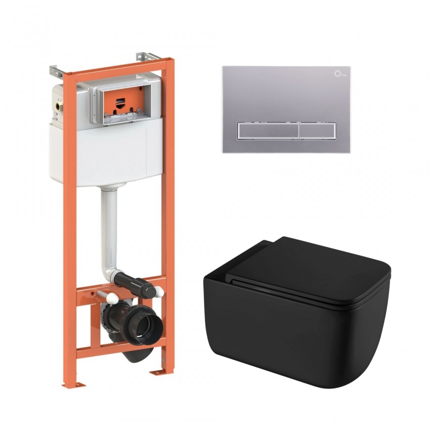 Готове рішення Qtap для ванної кімнати: підвісний унітаз Gemini Ultra Quiet 530х365х373 + комплект інсталяції Nest 4 в 1 (лінійна клавіша Satin) QTAP