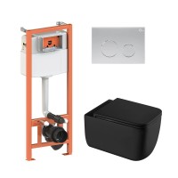 Готове рішення Qtap для ванної кімнати: підвісний унітаз Gemini Ultra Quiet 530х365х373 + комплект інсталяції Nest 4 в 1 (кругла клавіша Satin)
