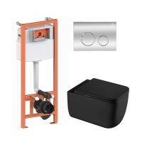 Готове рішення Qtap для ванної кімнати: підвісний унітаз Gemini Ultra Quiet 530х365х373 + комплект інсталяції Nest 4 в 1 (кругла клавіша Chrome)