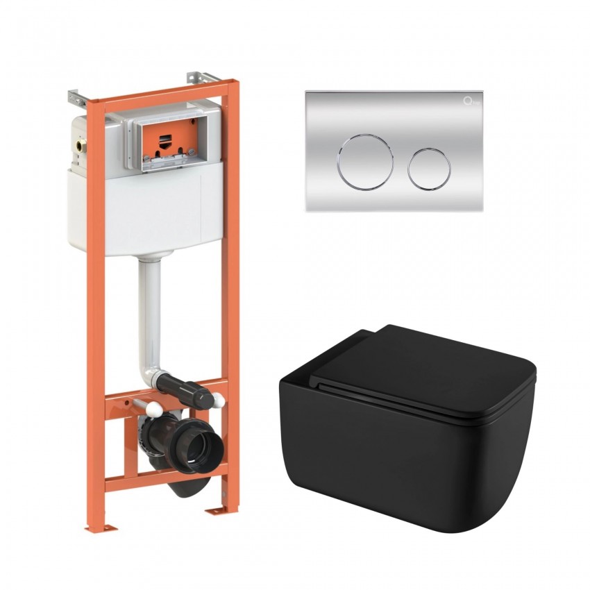 Готове рішення Qtap для ванної кімнати: підвісний унітаз Gemini Ultra Quiet 530х365х373 + комплект інсталяції Nest 4 в 1 (кругла клавіша Chrome) QTAP