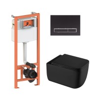 Готове рішення Qtap для ванної кімнати: підвісний унітаз Gemini Ultra Quiet 530х365х373 + комплект інсталяції Nest 4 в 1 (лінійна клавіша Matt Black)