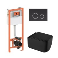 Готове рішення Qtap для ванної кімнати: підвісний унітаз Gemini Ultra Quiet 530х365х373 + комплект інсталяції Nest 4 в 1 (кругла клавіша Matt Black)