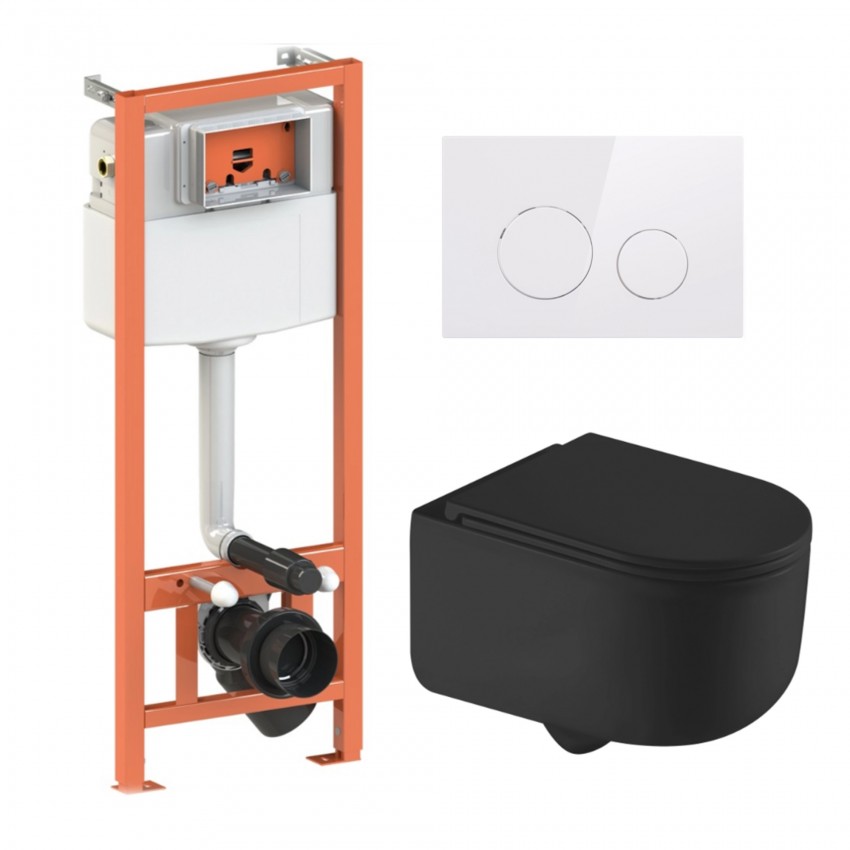 Готове рішення Qtap для ванної кімнати: підвісний унітаз Taurus Ultra Quiet 490x360x380 + комплект інсталяції Nest 4 в 1 (кругла клавіша White) QTAP