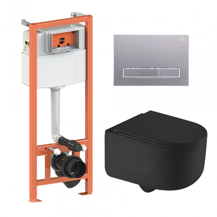 Готове рішення Qtap для ванної кімнати: підвісний унітаз Taurus Ultra Quiet 490x360x380 + комплект інсталяції Nest 4 в 1 (лінійна клавіша Satin) QTAP