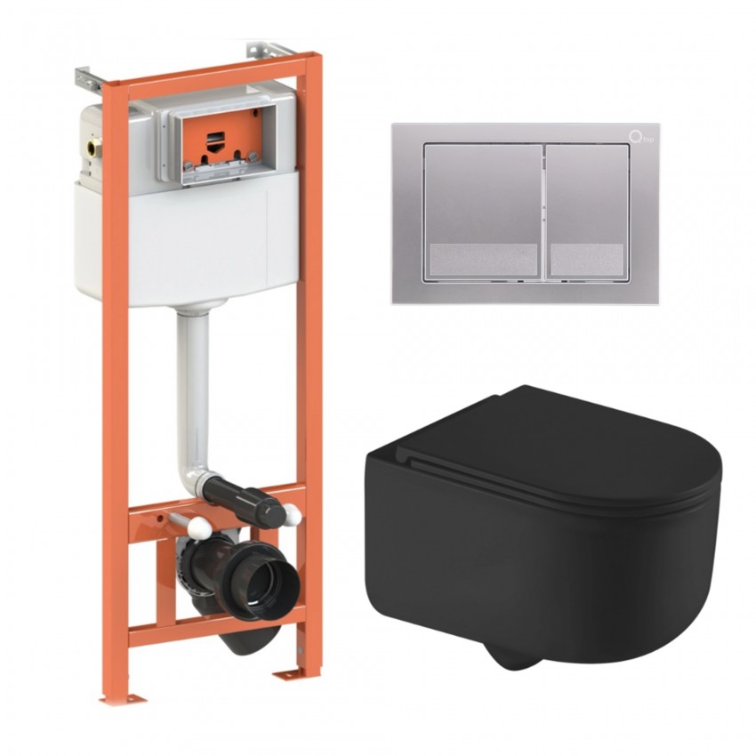 Готове рішення Qtap для ванної кімнати: підвісний унітаз Taurus Ultra Quiet 490x360x380 + комплект інсталяції Nest 4 в 1 (квадратна клавіша Satin) QTAP