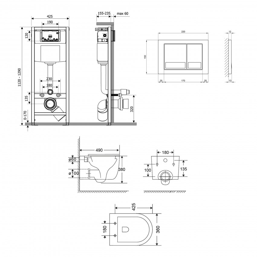 Готове рішення Qtap для ванної кімнати: підвісний унітаз Taurus Ultra Quiet 490x360x380 + комплект інсталяції Nest 4 в 1 (квадратна клавіша Satin) QTAP фото 1