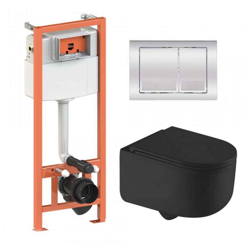Готове рішення Qtap для ванної кімнати: підвісний унітаз Taurus Ultra Quiet 490x360x380 + комплект інсталяції Nest 4 в 1 (квадратна клавіша Chrome) QTAP