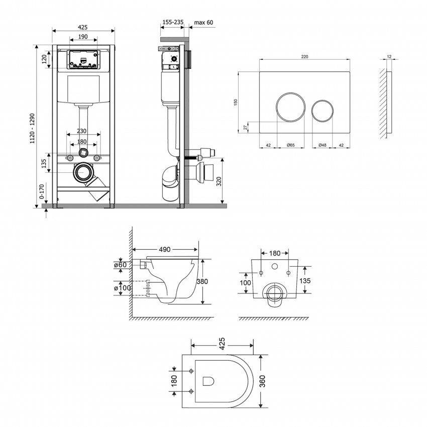 Готове рішення Qtap для ванної кімнати: підвісний унітаз Taurus Ultra Quiet 490x360x380 + комплект інсталяції Nest 4 в 1 (кругла клавіша Chrome) QTAP фото 1