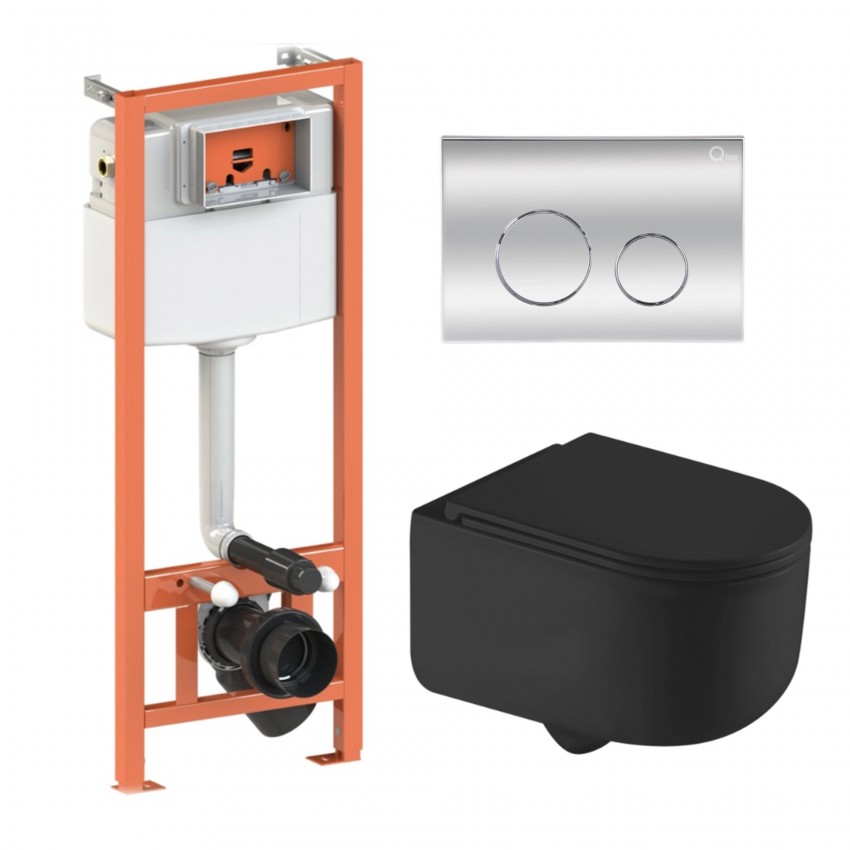 Готове рішення Qtap для ванної кімнати: підвісний унітаз Taurus Ultra Quiet 490x360x380 + комплект інсталяції Nest 4 в 1 (кругла клавіша Chrome) QTAP