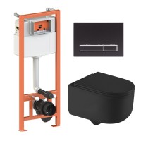 Готове рішення Qtap для ванної кімнати: підвісний унітаз Taurus Ultra Quiet 490х360х380 + комплект інсталяції Nest 4 в 1 (лінійна клавіша Matt Black)