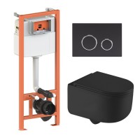 Готове рішення Qtap для ванної кімнати: підвісний унітаз Taurus Ultra Quiet 490x360x380 + комплект інсталяції Nest 4 в 1 (кругла клавіша Matt Black)