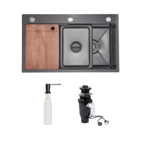 Комплект Lidz Handmade H7545B Мийка для кухні інтегрована Decor Black PVD Honeycomb LDH7545BDECPVD48373+Lidz (BLA) Подрібнювач для кухонного миття