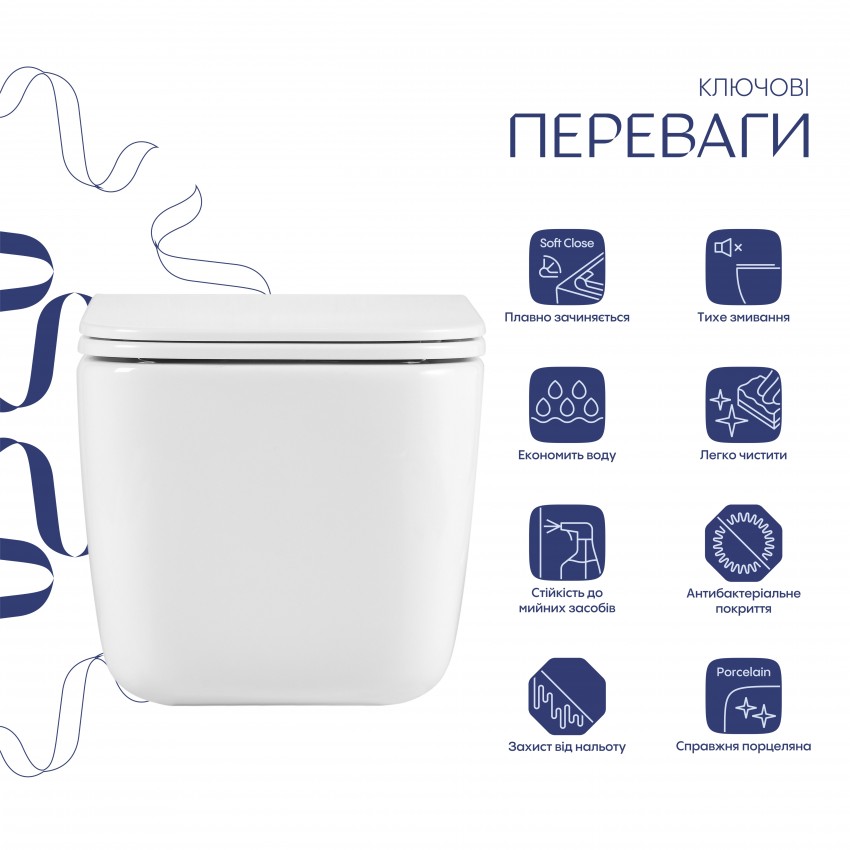 Унітаз підвісний Gemini Ultra Quiet 485×340×350 мм, White, з сидінням Slim Duroplast / Soft-close / Quick Release QTTAU26W49119 Qtap QTAP фото 2