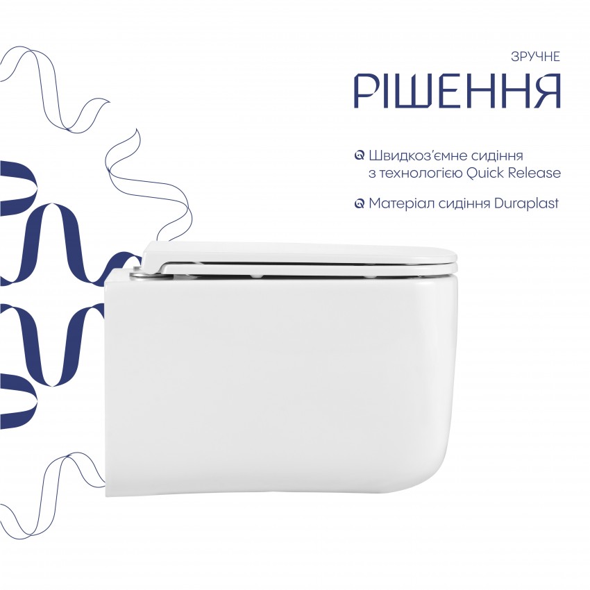Унітаз підвісний Gemini Ultra Quiet 485×340×350 мм, White, з сидінням Slim Duroplast / Soft-close / Quick Release QTTAU26W49119 Qtap QTAP фото 3