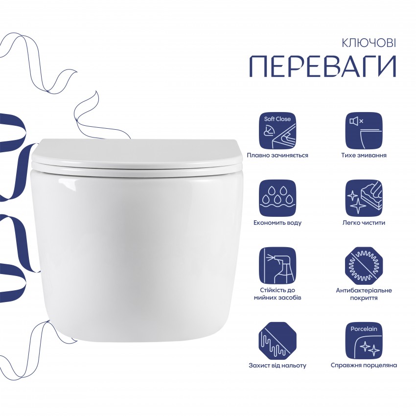 Унітаз підвісний Taurus Ultra Quiet 515×360×350 мм, White, з сидінням Slim Duroplast / Soft-close / Quick Release QTTAU26W49116 Qtap QTAP фото 2