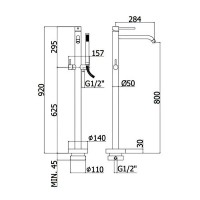 LIG 032 CR LIGHT Змішувач ванни з підлоги, з ручним душем, хром (1 сорт) Paffoni фото 2
