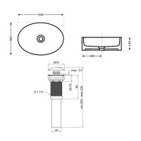 Комплект Qtap Kolibri: Раковина накладна овальна 500x360x140 мм White + Донний клапан PU02 QTAP фото 1