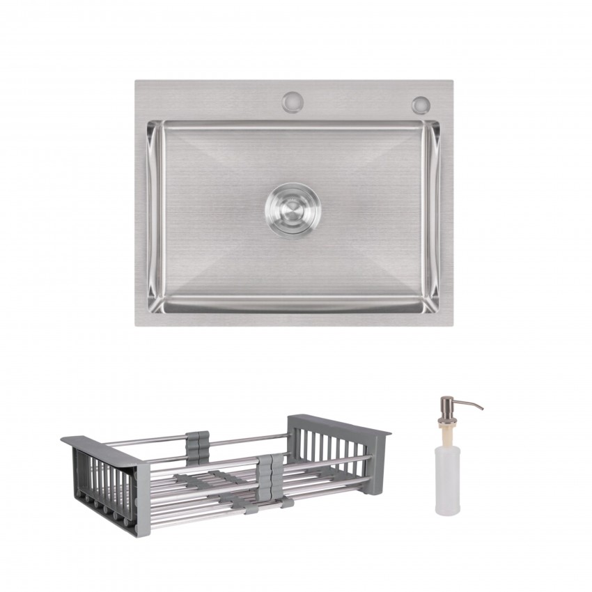 Комплект Lidz Handmade H5845 Мийка для кухні інтегрована Brushed у комплекті з дозатором + Lidz K01G Корзина для кухонної мийки LIDZ